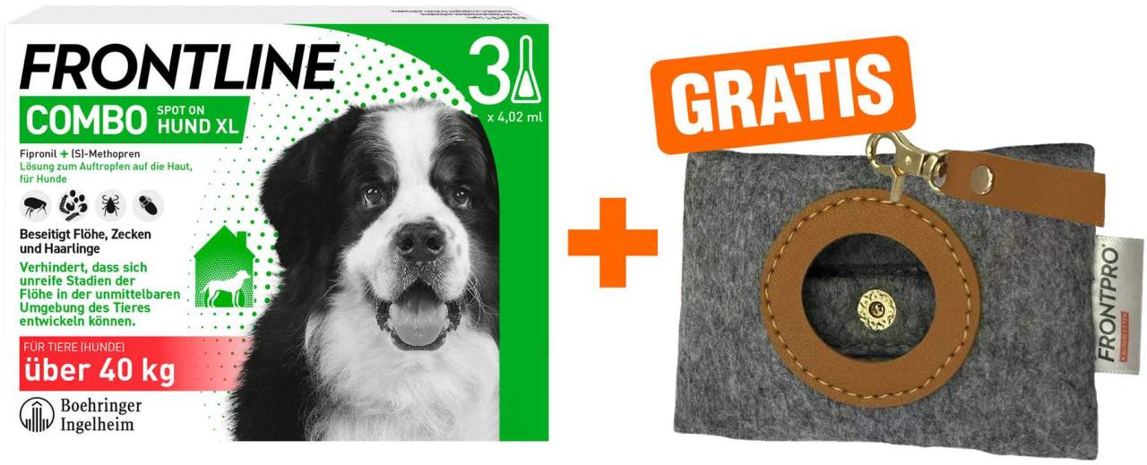Frontline Combo Spot on Hund XL 40-60 kg 3 Pipetten + gratis Frontline Hundekotbeutelspender
