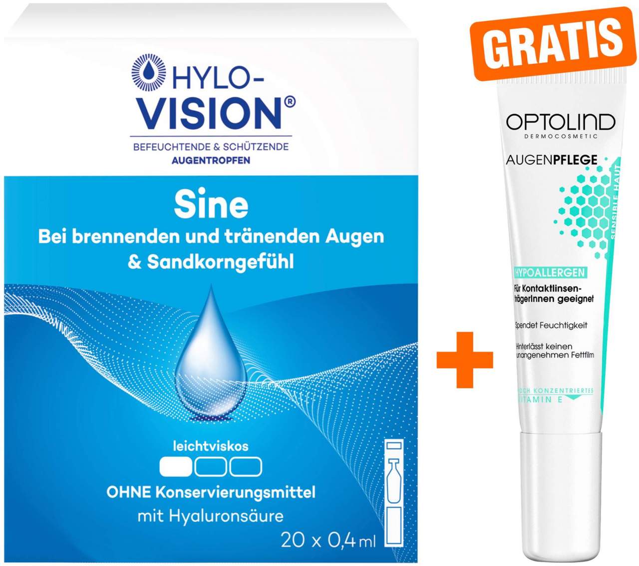 Hylo Vision sine 20x0,4 ml + gratis Optolind Empflindl. Haut Augenpflege 15 ml
