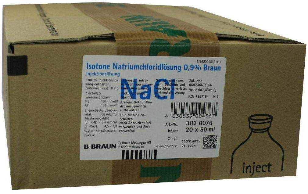 Kochsalzlösung Isotone Natriumchloridlösung 0,9% 20 X 50 Ml...