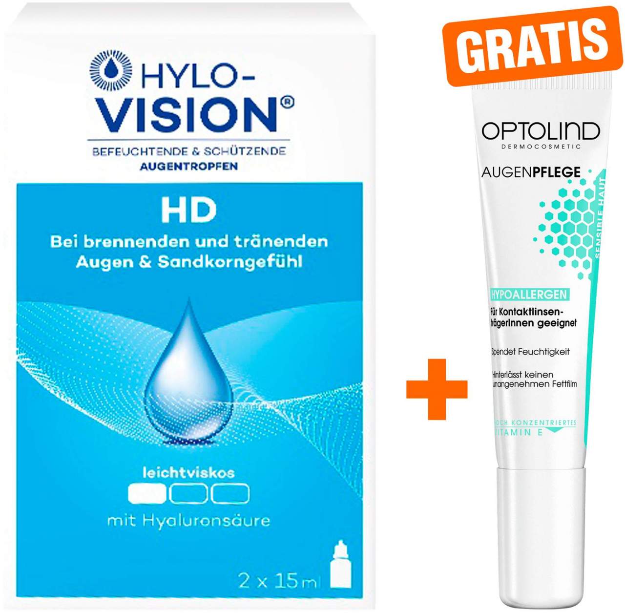 Hylo Vision HD 2x15ml Augentropfen + gratis Optolind Empflindl. Haut Augenpflege 15 ml