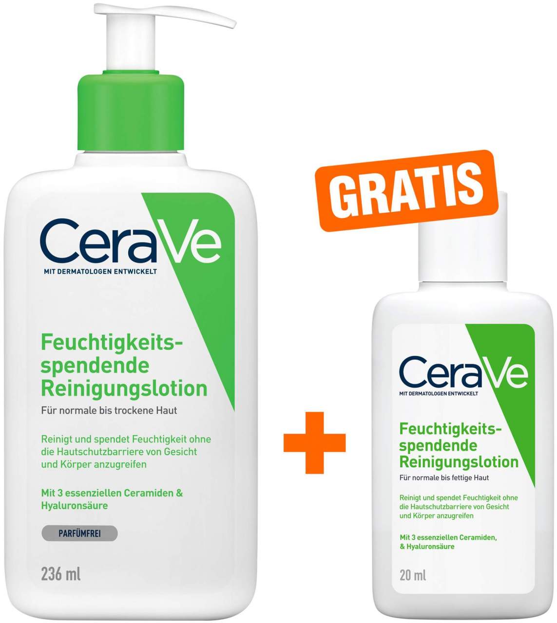 CeraVe Feuchtigkeitsspendende Reinigungslotion 236 ml + gratis CeraVe Feuchtigkeitsspendende Reinigungslotion 20 ml - Reinigung für Gesicht und Körper