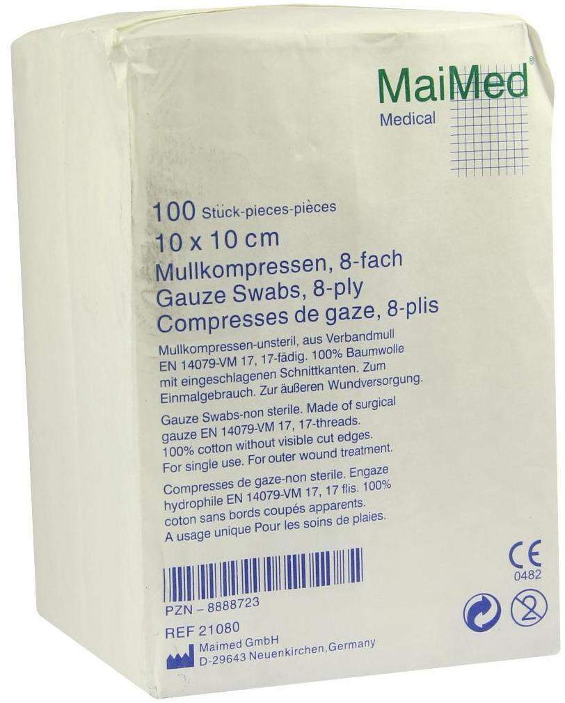 Mullkompressen 10 X 10 cm 8-Fach Unsteril 100 Kompressen