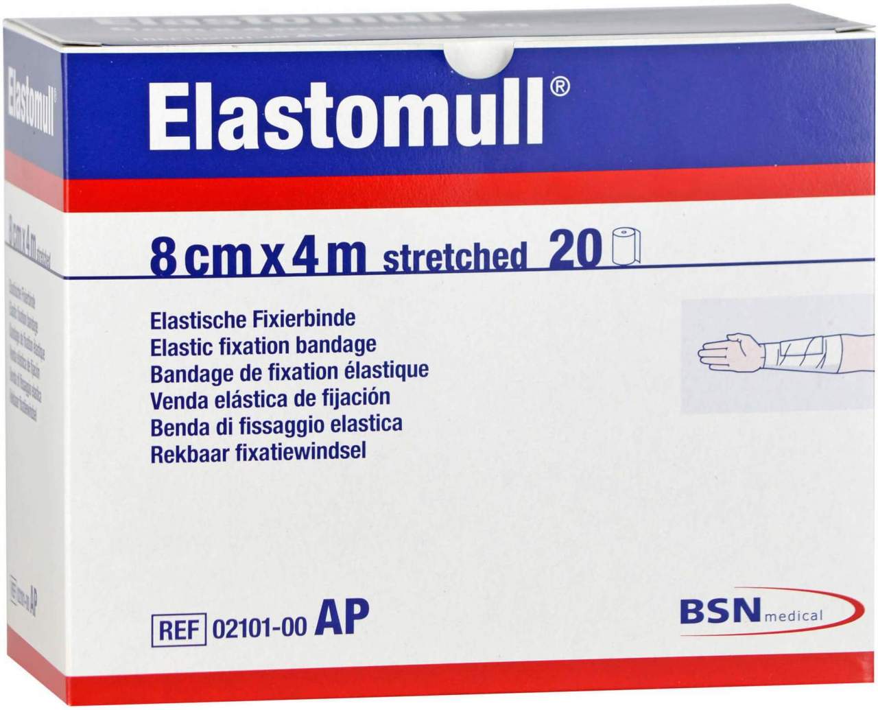 Elastomull 8 cm X 4 M Elastische Fixierbinde 20 Stück