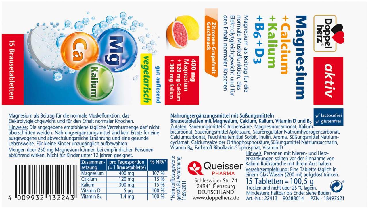 Doppelherz Aktiv Magnesium+calcium+kalium Brausetabl. 15 Stück