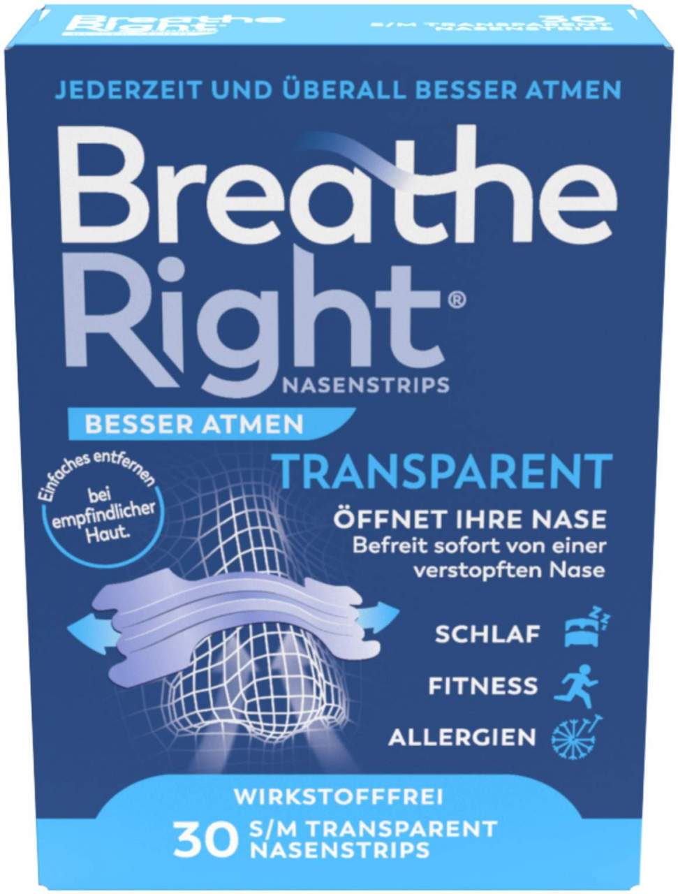 Breathe Right Besser Atmen 30 Nasenpflaster Normal Transparent