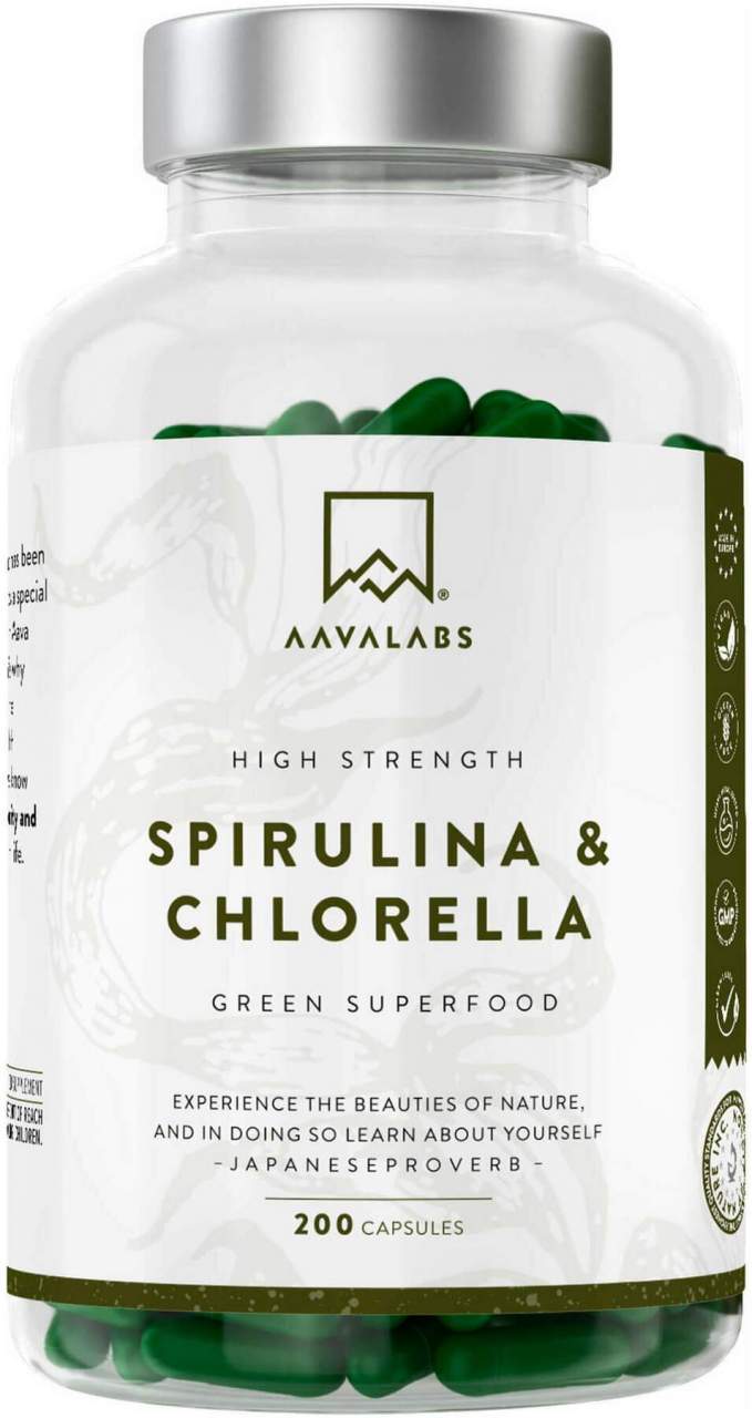 Aavalabs Spirulina & Chlorella Komplex Vegan 200 Kapseln