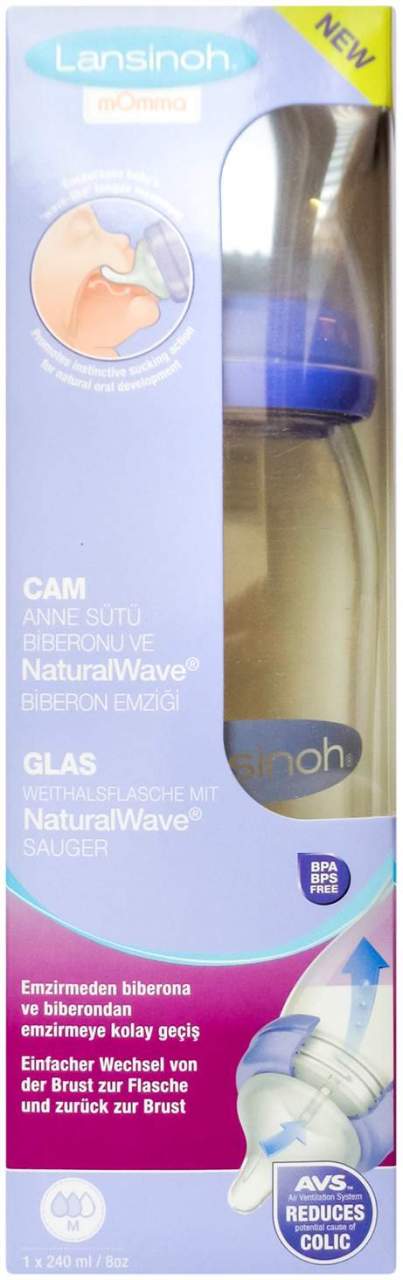 Lansinoh Glas Weithalsflasche 240 ml Mit Sauger M 1 Stück