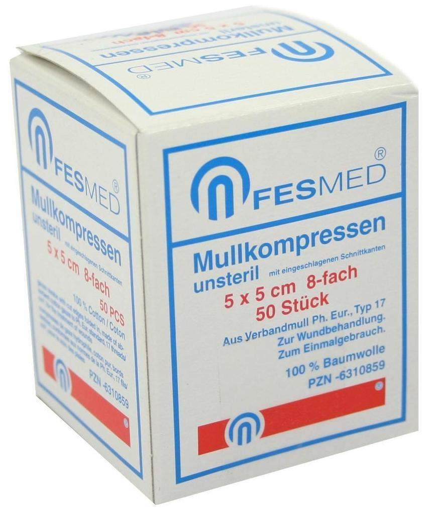 Mullkompressen Es 5x5cm 8fach Unsteril 50 Kompressen