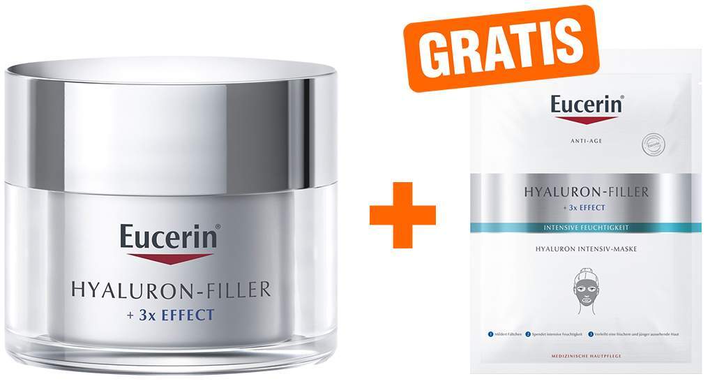 Eucerin Anti Age Hyaluron Filler Tag trockene Haut 50 ml + gratis Anti Age Hyaluron Filler Intensiv Maske