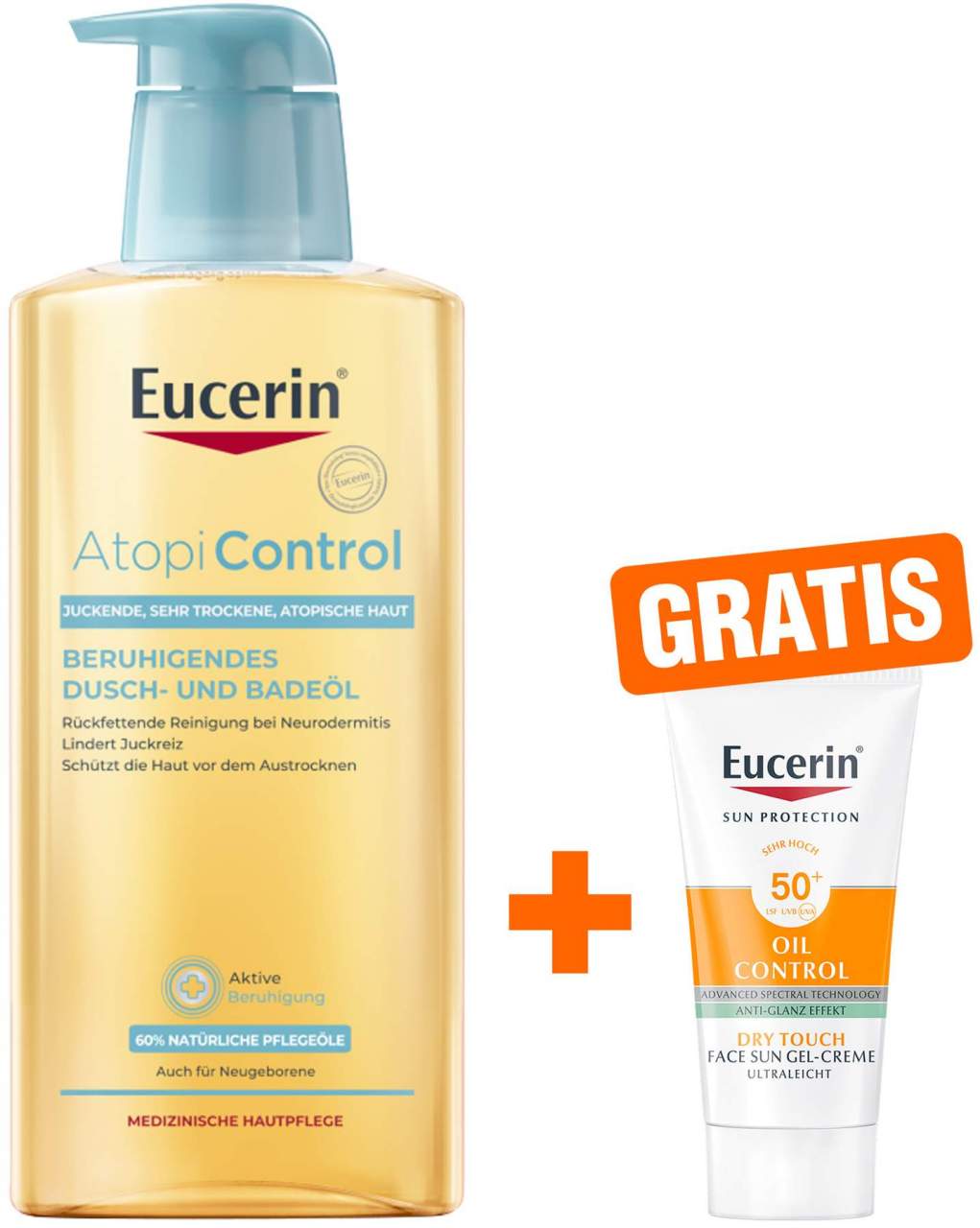 Eucerin AtopiControl Dusch- und Badeöl 400 ml + gratis Eucerin Sun Gel-Creme Oil Control 20 ml