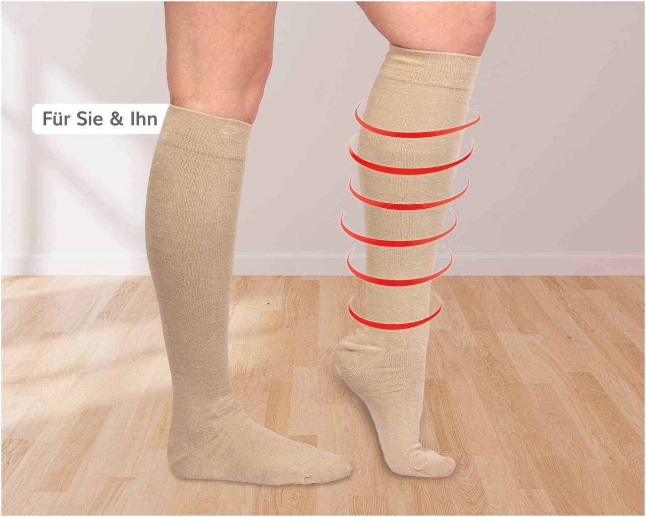 Energy Stützkniestrümpfe Unisex, beige Größe 35-38