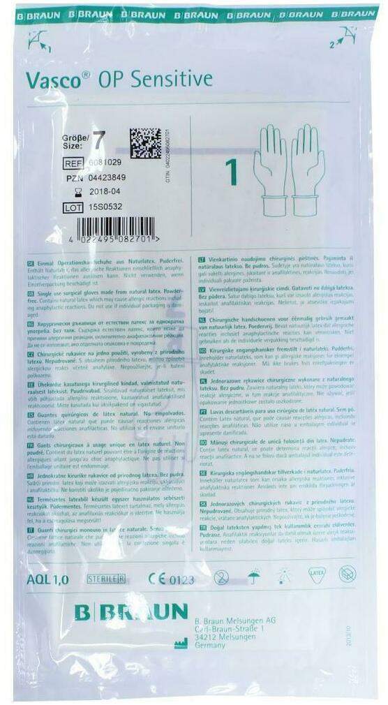 Vasco Op Sensitive Handschuhe Steril Puderfrei Gr. 7,0 1 Paar