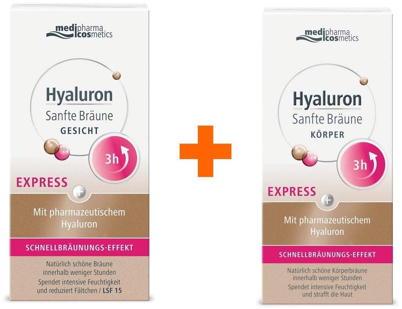 medipharma cosmetics Hyaluron Sanfte Bräune Express Gesichtspflege 30 ml Creme + Express Körperpflege 150 ml Creme