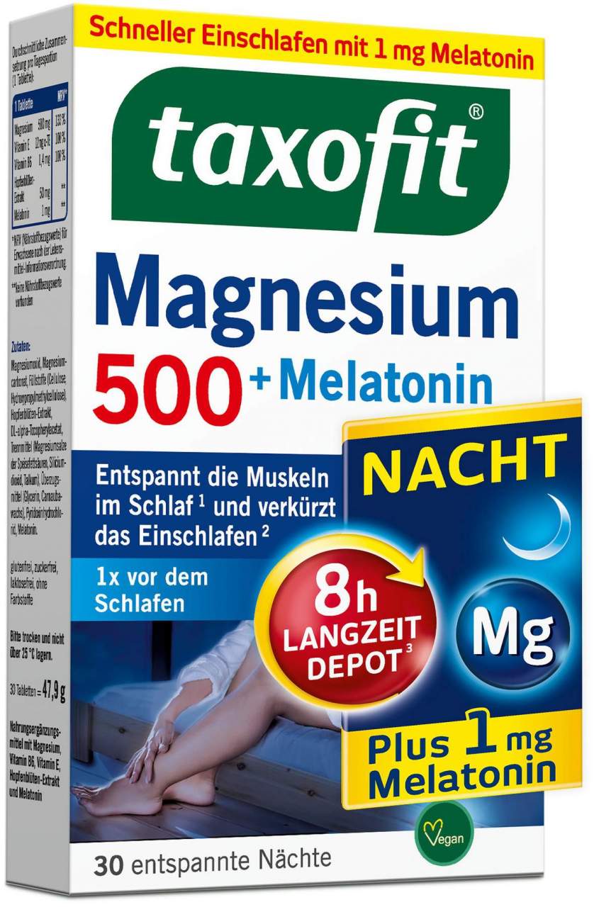 taxofit Magnesium 500 Nacht+Melatonin 30 Tabletten