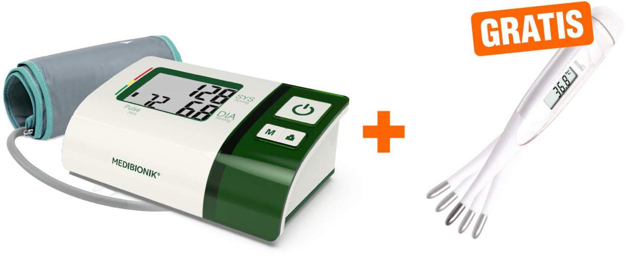 Oberarm-Blutdruckmessgerät Medibionik + Gratis Digitales Fieberthermometer flex