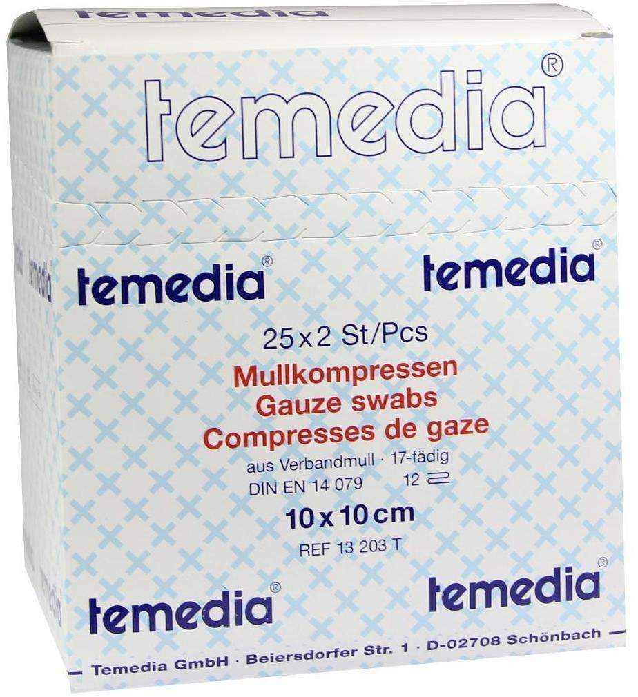 Mullkompressen 10 X 10 cm 12-Fach Steril 17fädig 50 Kompressen