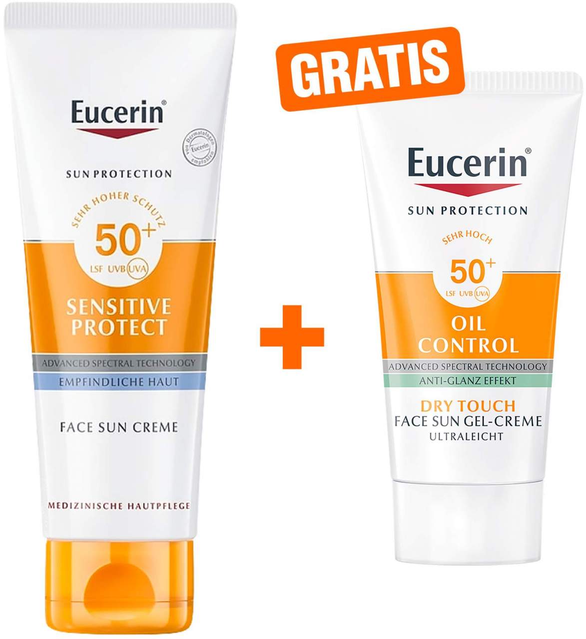 Eucerin Sun Sensitive Protect Face LSF 50+ + gratis Sun Gel-Creme Oil Control 20 ml - Sonnenschutz