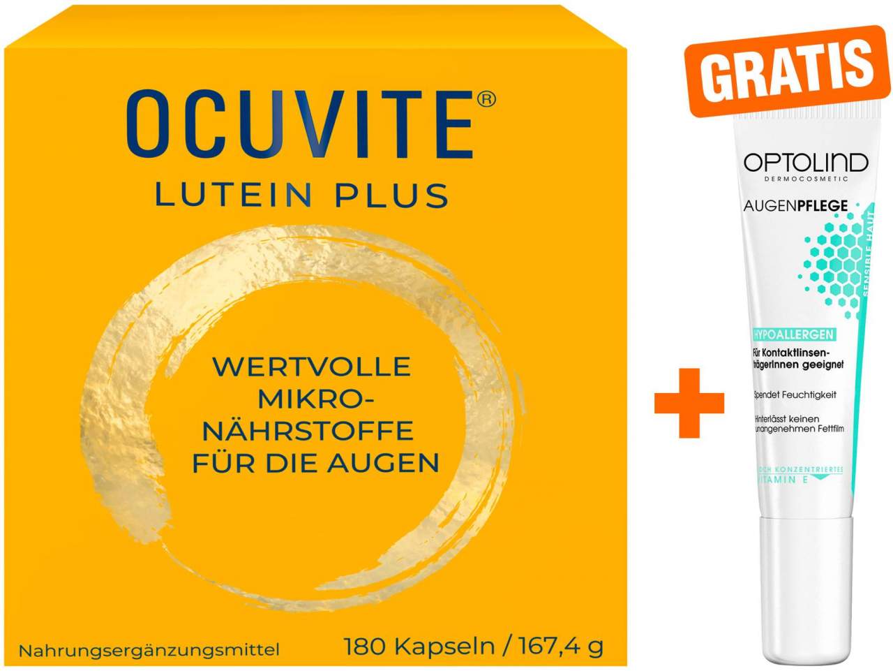 Ocuvite Lutein Plus 180 Kapseln + gratis Optolind Empflindl. Haut Augenpflege 15 ml