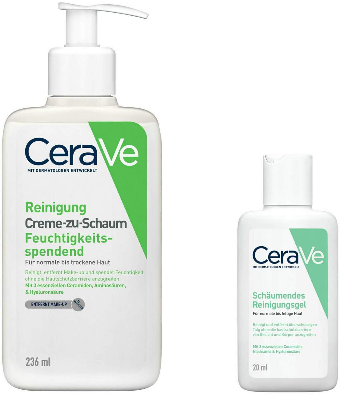 CeraVe Creme-zu-Schaum Reinigung 236 ml + gratis Schäumendes Reinigungsgel 20 ml - Für trockene Gesichtshaut