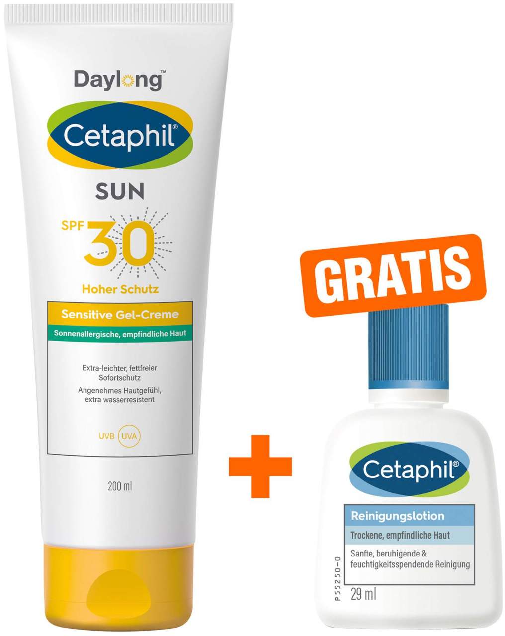 Cetaphil Sun Daylong SPF 30 sensitives Gel 200 ml + gratis Cetaphil Reinigungslotion 29 ml - Sonnengel bei allergischer Haut