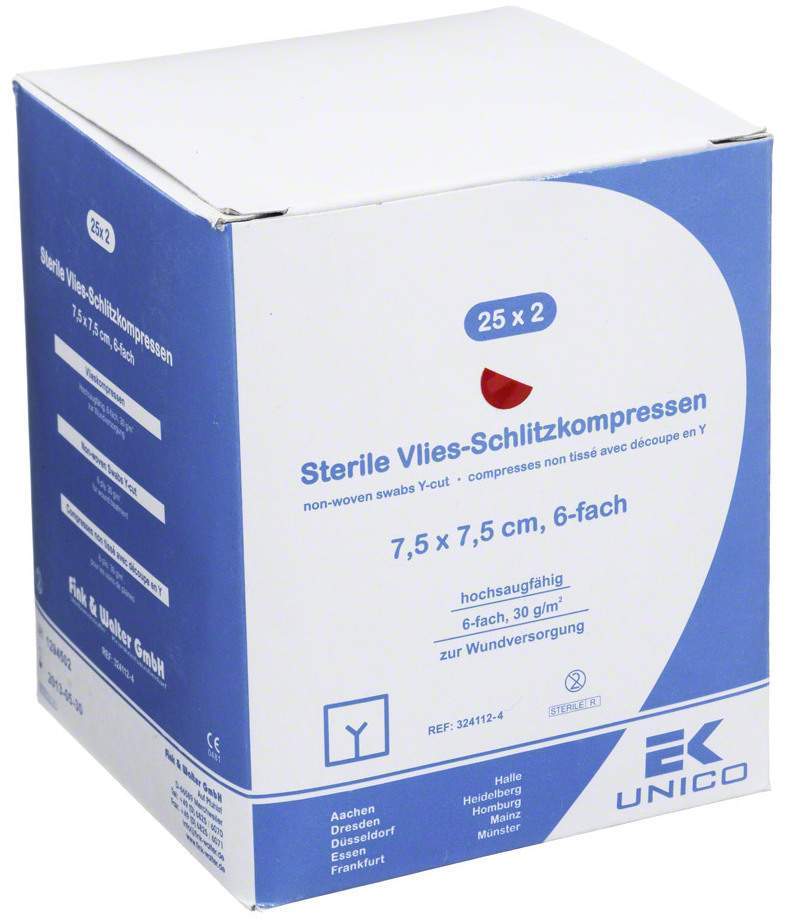 Vlies-Schlitzkompressen 7,5x7,5 cm Steril 6fach