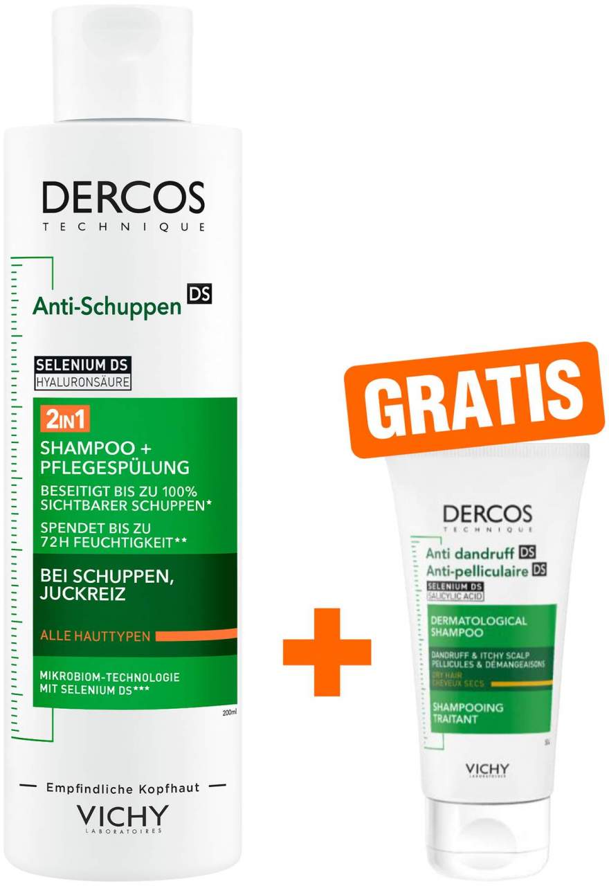 Vichy Dercos Anti-Schuppen 2in1 Shampoo + Conditioner 200 ml + gratis Vichy Dercos trockene Schuppen Shampoo 50 ml