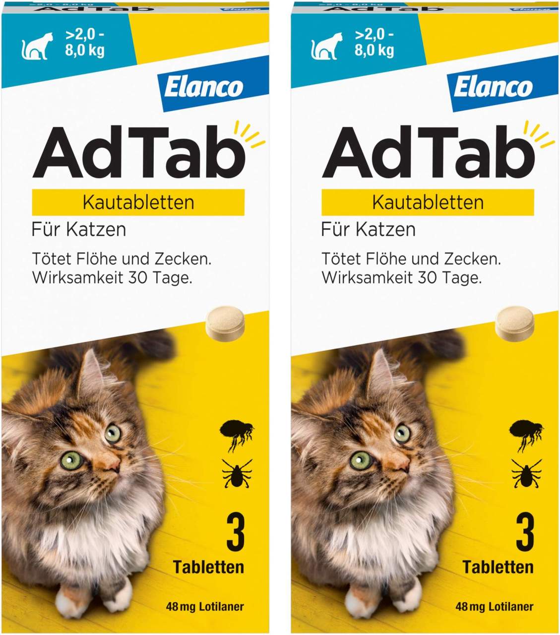 AdTab 48 mg für Katzen (2-8 kg) 2 x 3 Kautabletten
