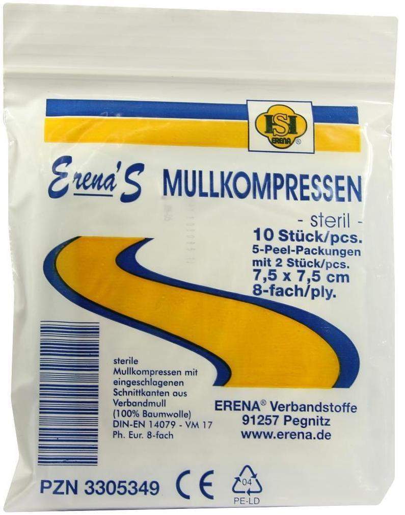 Erena Steril Mullkompresse 7,5 X 7,5cm 8fach 5 X 2 Kompressen