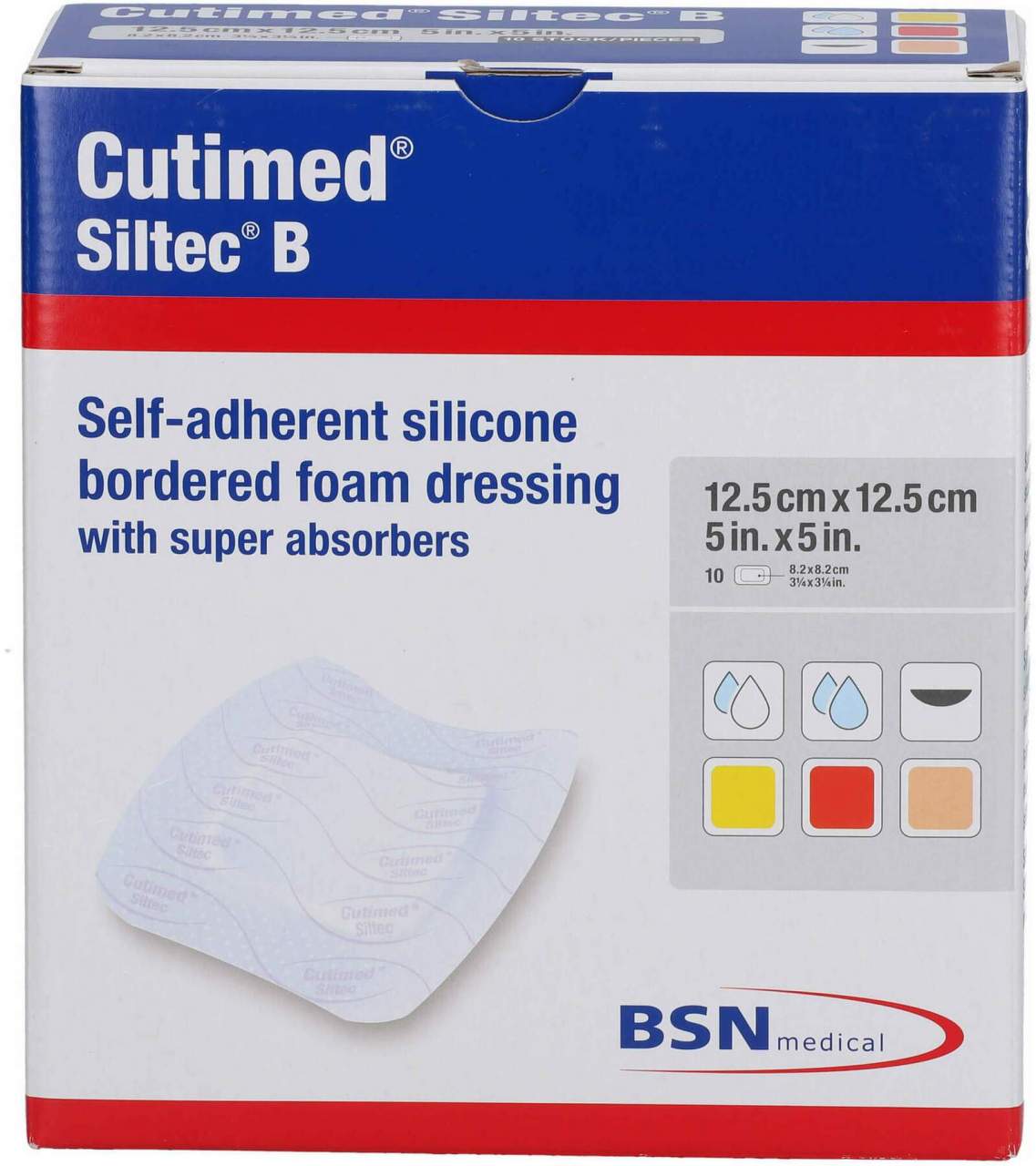 Cutimed Siltec B Schaumverb.12,5 X 12,5 cm M.Haftr. 10 Kompressen