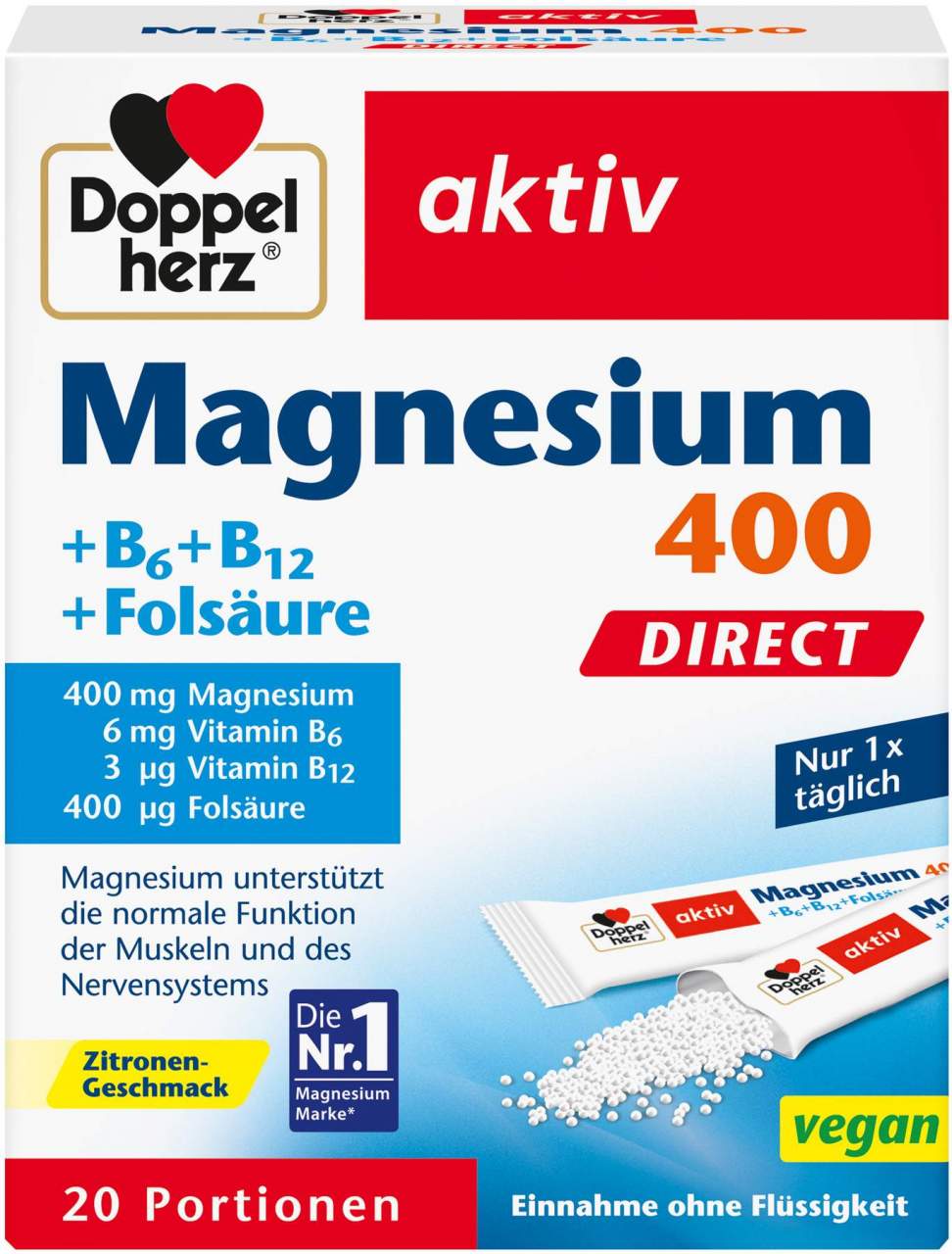 Doppelherz aktiv Magnesium +B6 +B12 +Folsäure direkt Pellets 20 Stück