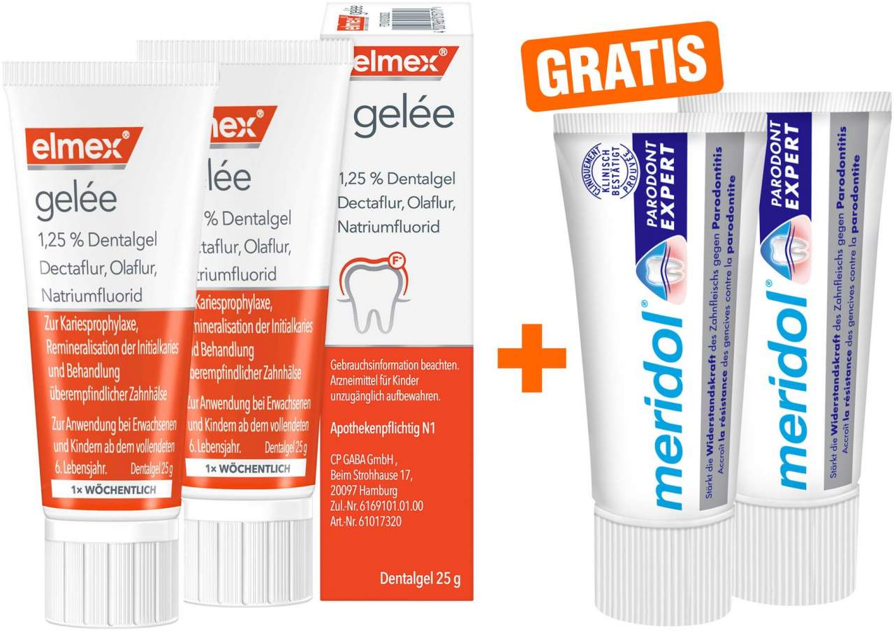 Elmex Gelee 2 x 25 g + gratis Meridol Paradont Expert Zahnpasta 2 x 20 ml