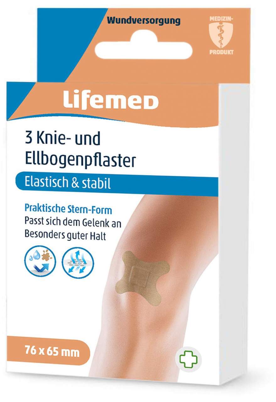 Knie- und Ellbogenpflaster 3 Stück 7,6 cm x 6,5 cm