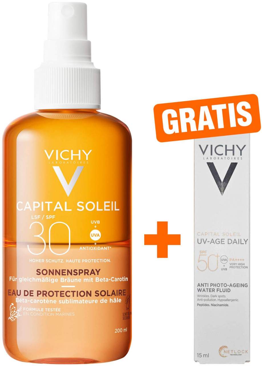 Vichy Capital Soleil bräunungsintensivierendes Sonnenspray LSF 30 200 ml + gratis Capital Soleil UV-Age LSF 50+ 15 ml - Sonnenschutz