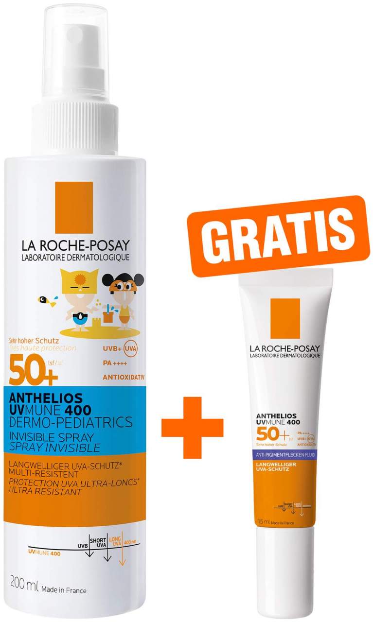La Roche Posay Anthelios Dermo-Kids Invisible UVMune 400 LSF50 200 ml Spray + gratis Anthelios Anti-Pigment Fluid 15 ml - Sonnenschutz