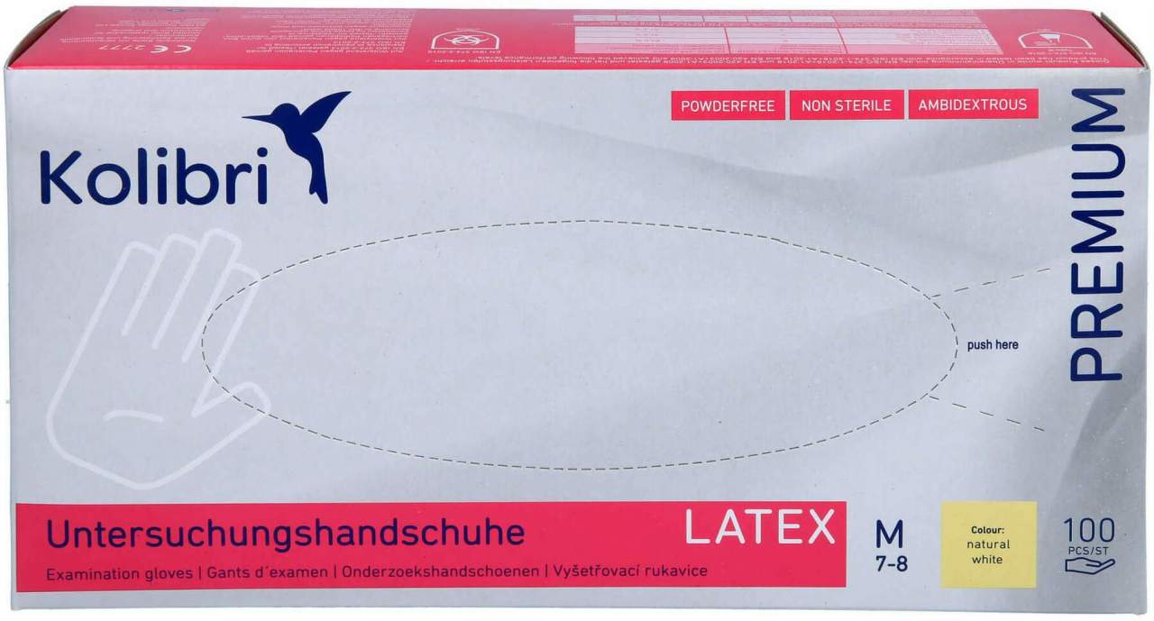 Kolibri Premium U.Hands.Latex Unst.Pf M Weiß 100 Stück