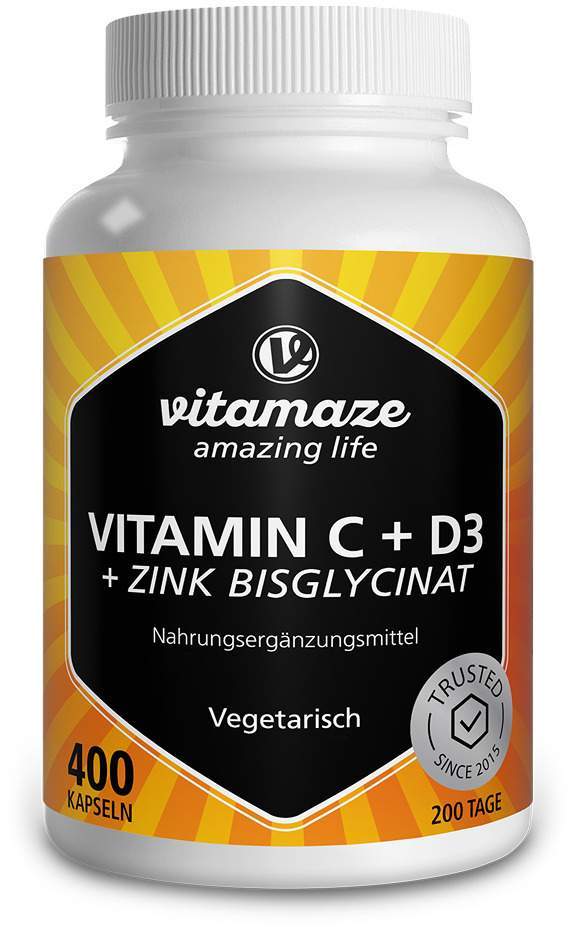 Vitamin C + D3 + Zink Bisglycinat vegetarisch 400 Kapseln
