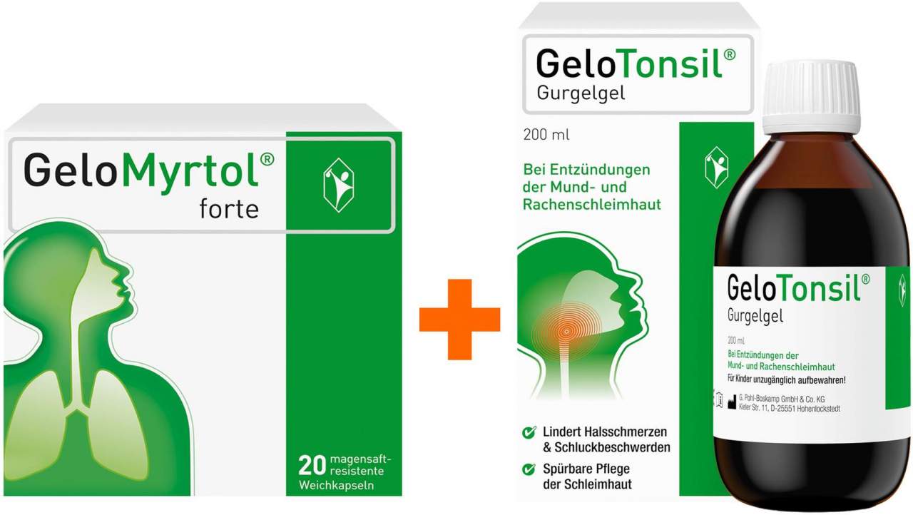 Gelomyrtol forte 20 Kapseln + Gelo Tonsil Gurgelgel 200 ml