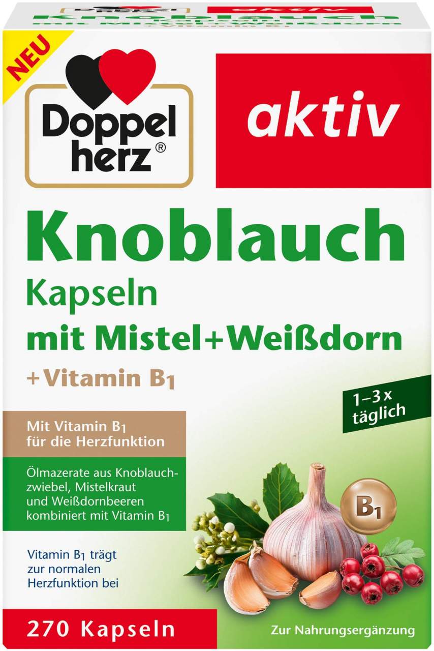 Doppelherz Knoblauch Mistel + Weißdorn + Vitamin B1 270 Kapseln