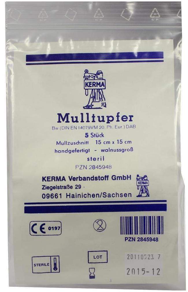 Mulltupfer 15x15cm Walnussgroß Steril 5 Tupfer