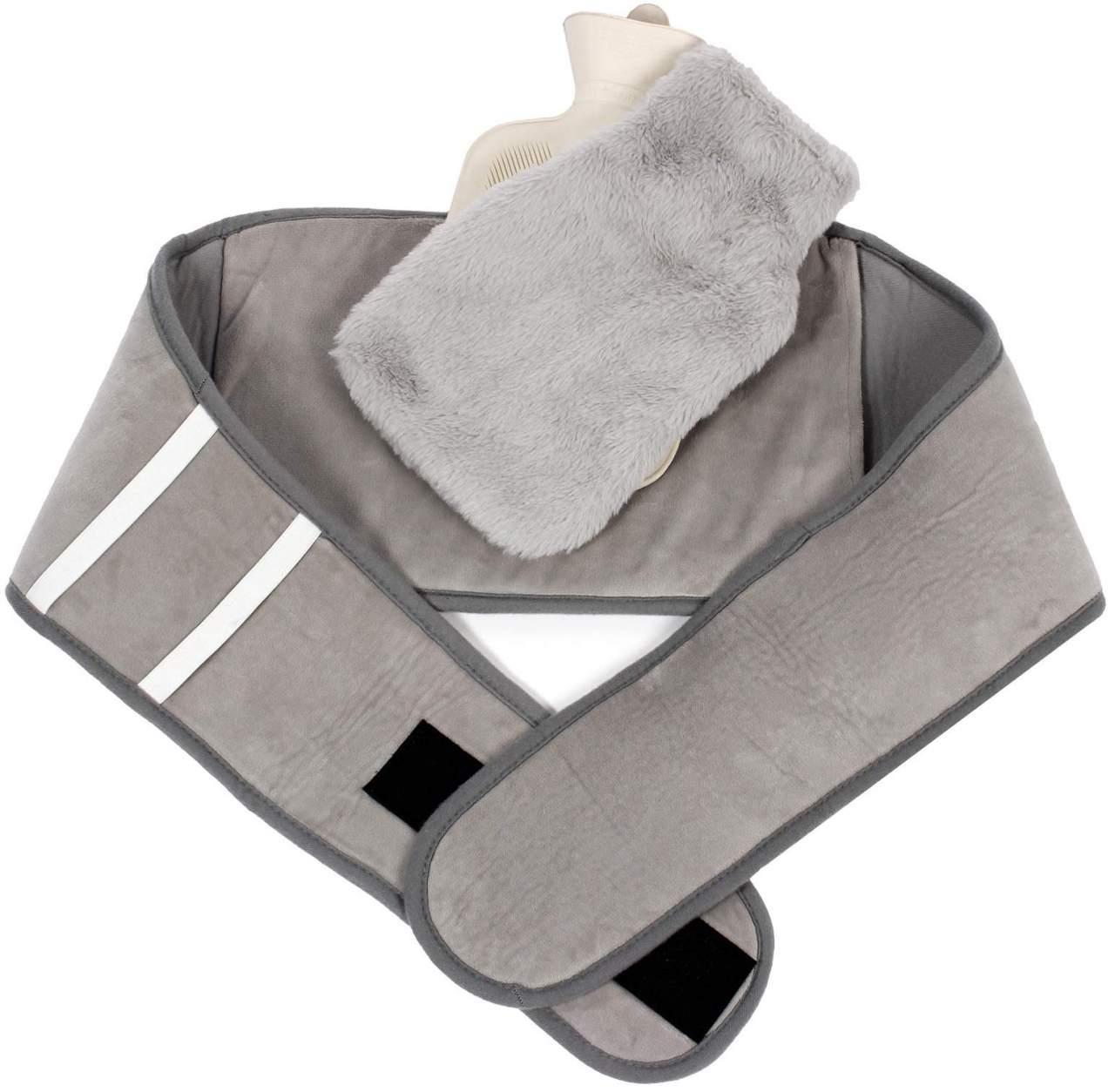 Wärmflaschen-Gürtel Premium 4 in 1 grau, mit Klettverschluss inkl. Wärmflasche u. Stoffbezug