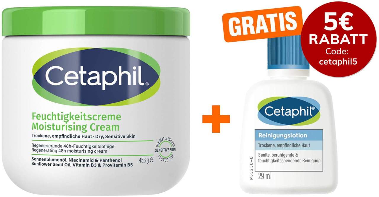 Cetaphil Feuchtigkeitscreme 453 g + gratis Reinigungslotion 29 ml