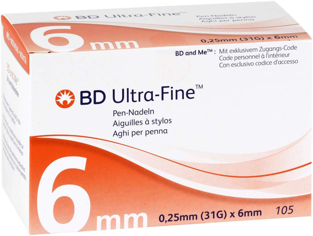 Bd Ultra-Fine Pen-Nadeln 6 mm 31 G 0,25 mm 105 Stück