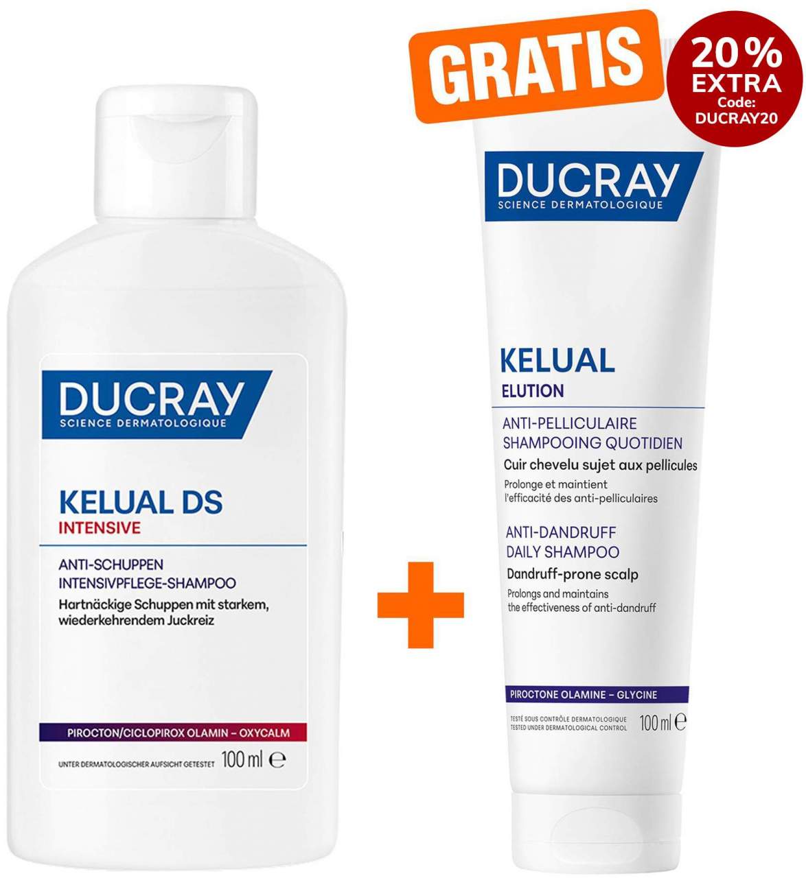 Ducray Kelual DS intensives Anti - Schuppen Shampoo 100 ml + gratis Ducray Elution Shampoo 100 ml - Bei schuppiger Haut