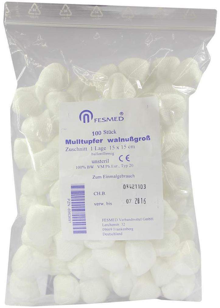 Mulltupfer Fes Tupf 15x15cm Unsteril 1lage Walnussgroß...