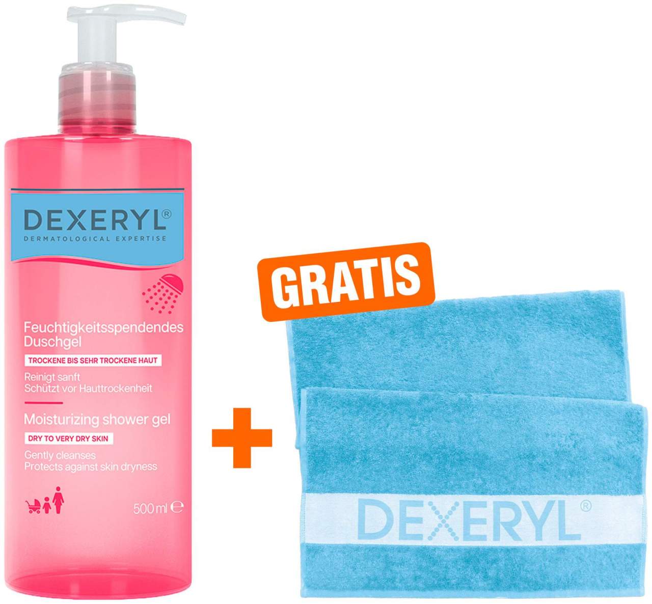 Dexeryl feuchtigkeitspendendes Duschgel 500 ml + gratis Dexeryl Handtuch 1 Stück