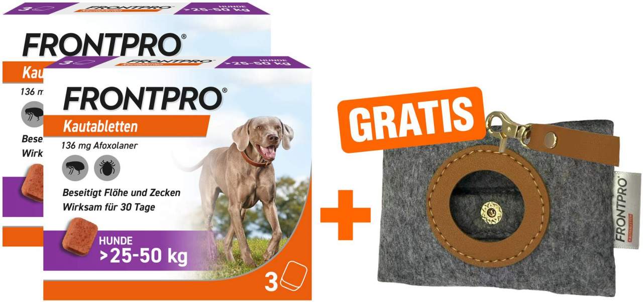 Frontpro 136 mg für Hunde 2 x 3 Kautabletten + gratis Hundebeutelspender 1 Stück