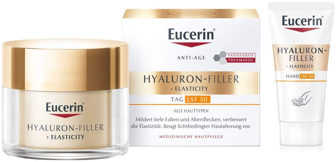 Eucerin Hyaluron Filler + Elasticity Tagespflege LSF30 50 ml + gratis Elasticity Handcreme 20 ml - Zur Gesichtspflege