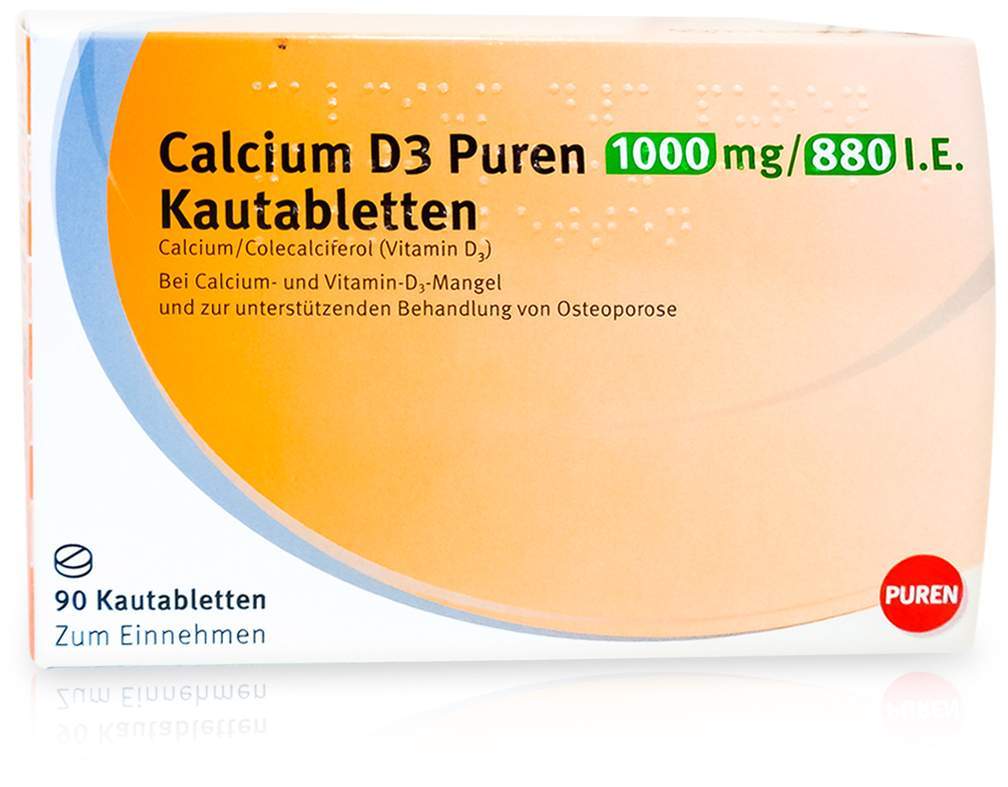 Calcium D3 Puren 1000 mg 880 I.E. 90 Kautabletten