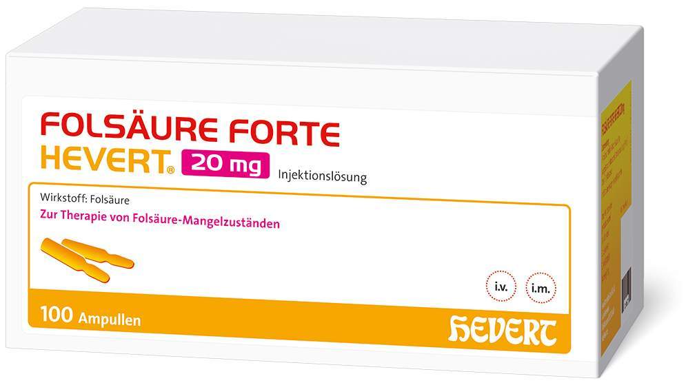 Folsäure Forte Hevert 20 mg Injektionslösung 100 Ampullen