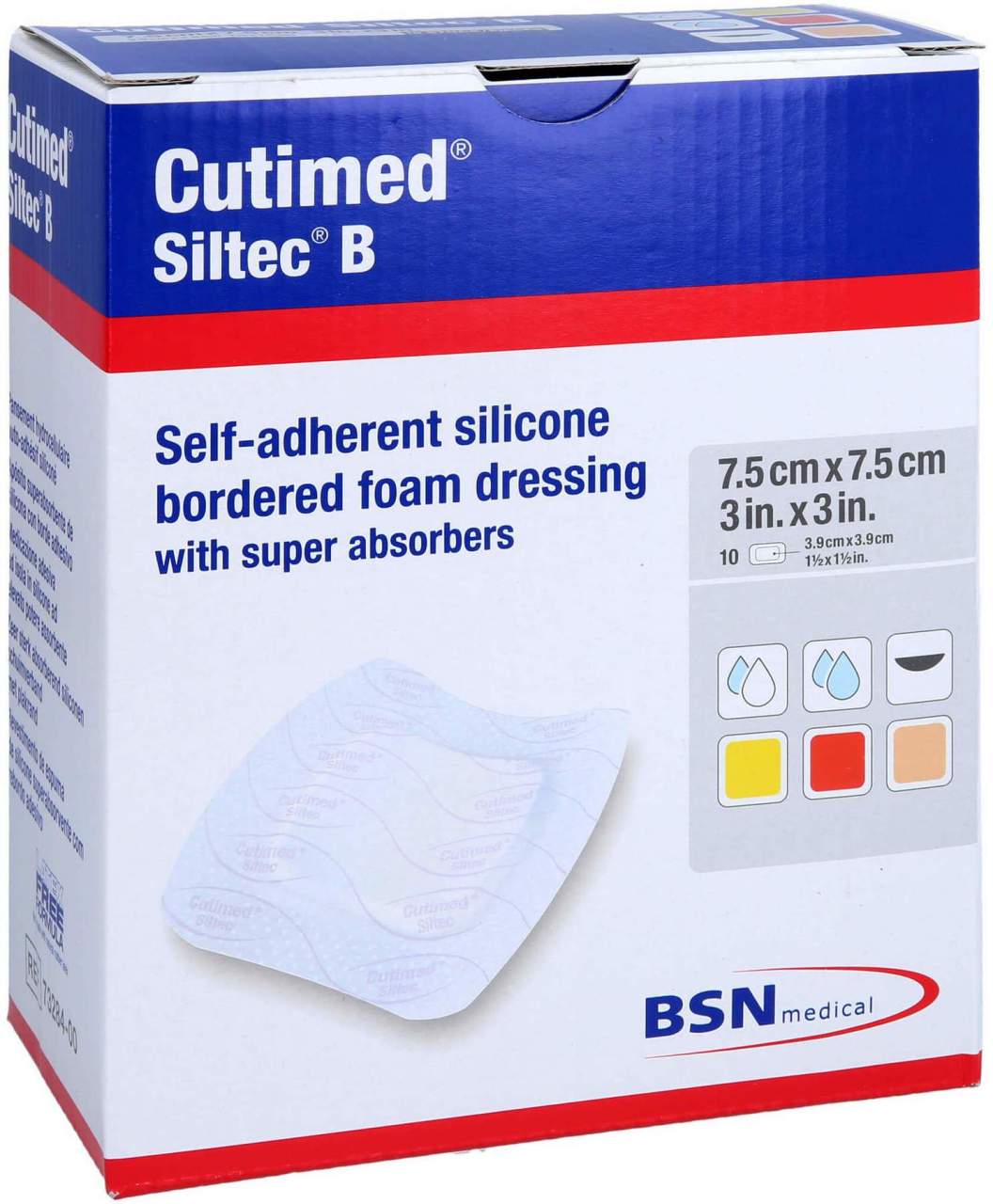 Cutimed Siltec B Schaumverb. 7,5 X 7,5 cm M.Haftr. 10 Stück